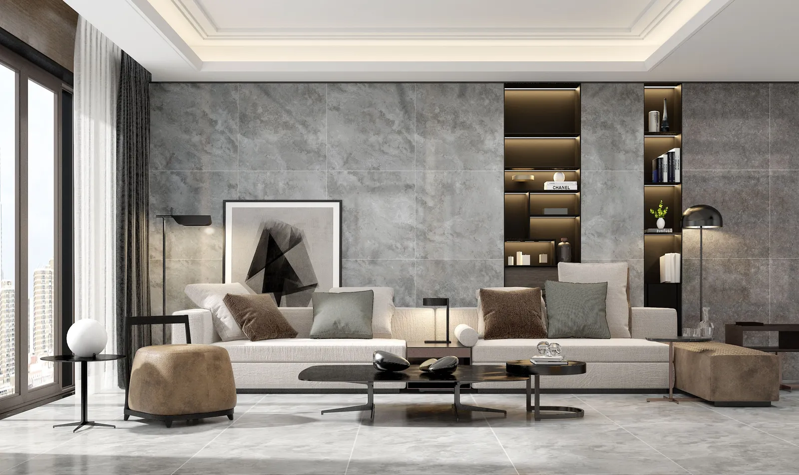 Contemporary living room in soft neutrals